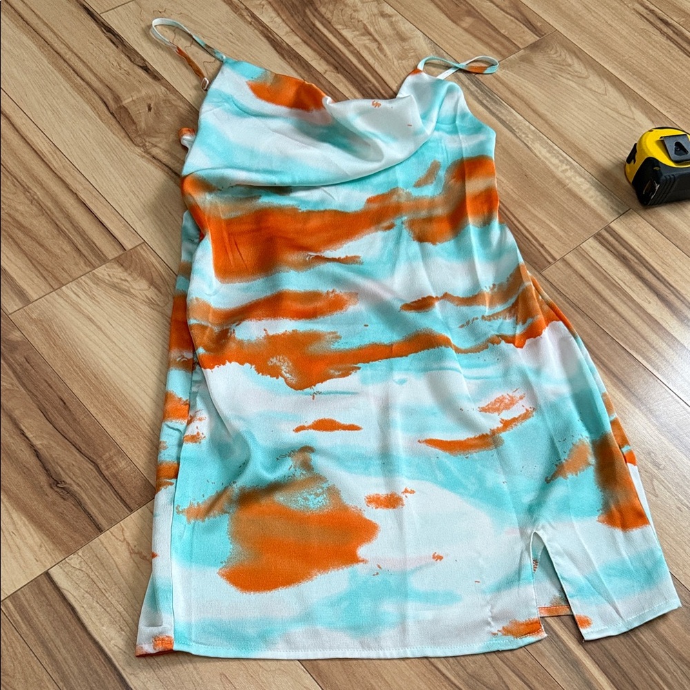 Orange and Teal Tie-Dye Slip Dress